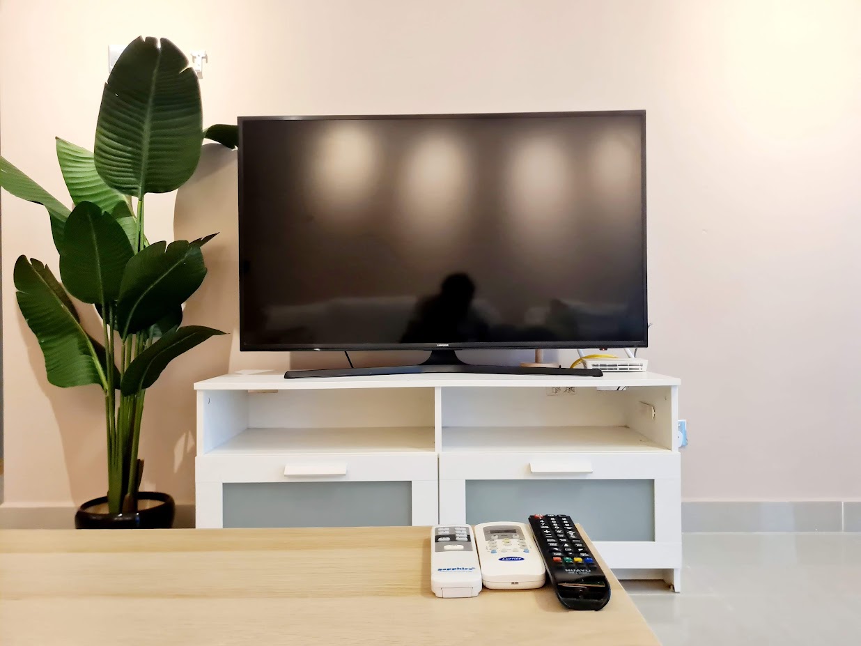 Television console in the living room